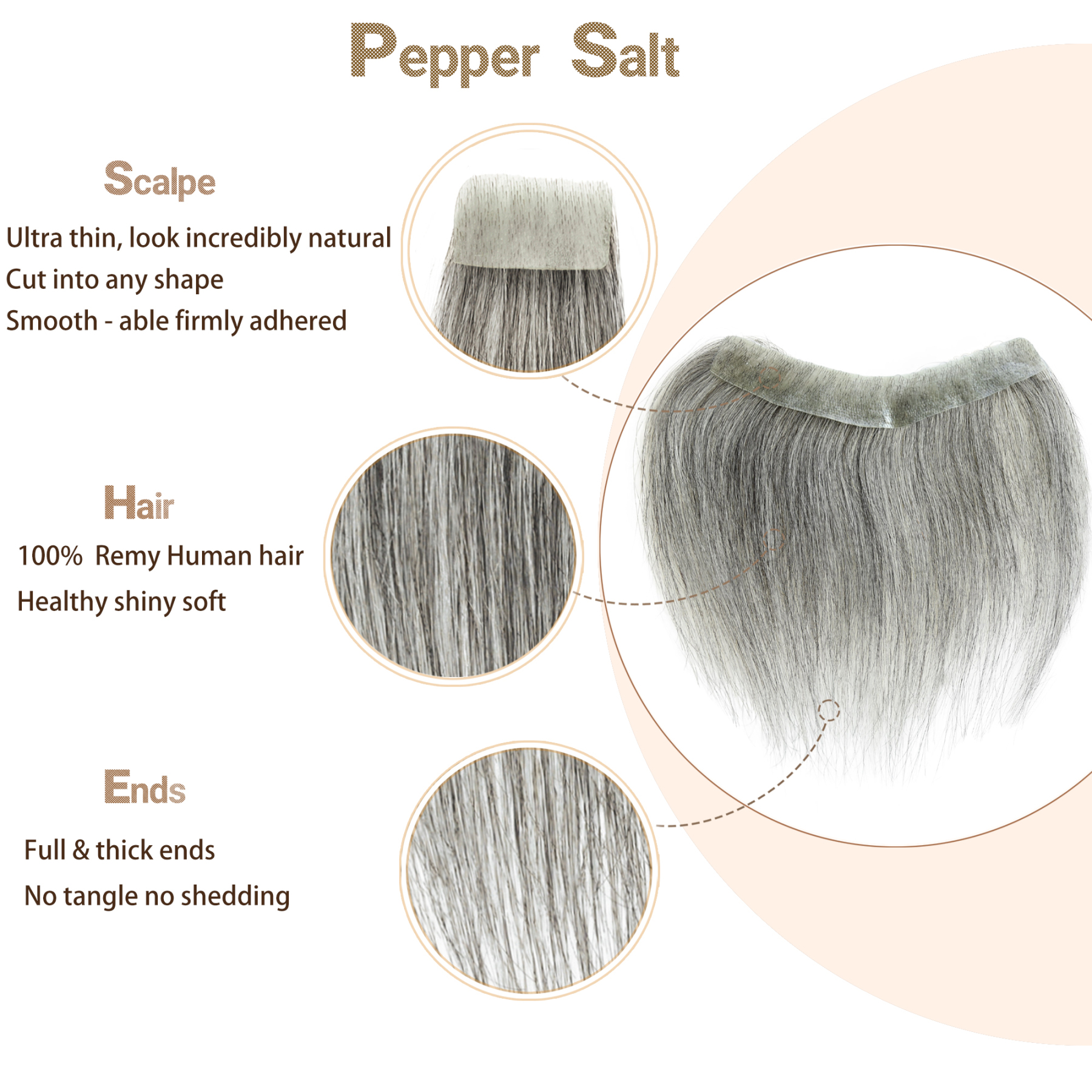 Meiverah Hair Frontal Hairpiece for Women Natural Black Hair Extension Hairline Loss Straight Tape in Human Hair Toppers Replacement Toupee (Pepper Salt)