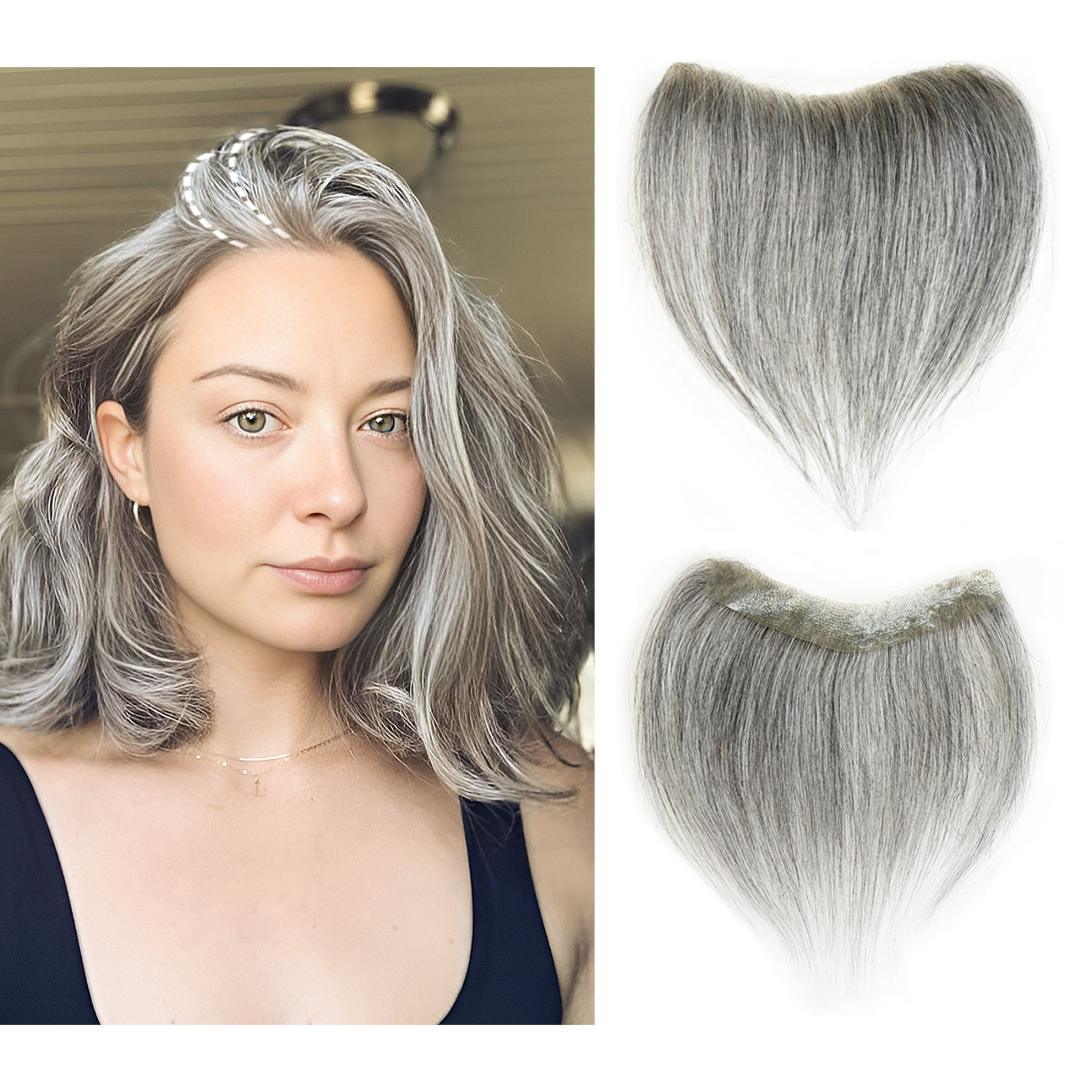 [Copy]Meiverah Hair Frontal Hairpiece for Women Natural Black Hair Extension Hairline Loss Straight Tape in Human Hair Toppers Replacement Toupee (Pepper Salt)