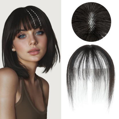 Meiverah Hair Clip in Bangs Real Human Hair with high cranial top for volume Light and airy French bangs for women Clip On Air Bangs for Daily Wear (Natural Black)