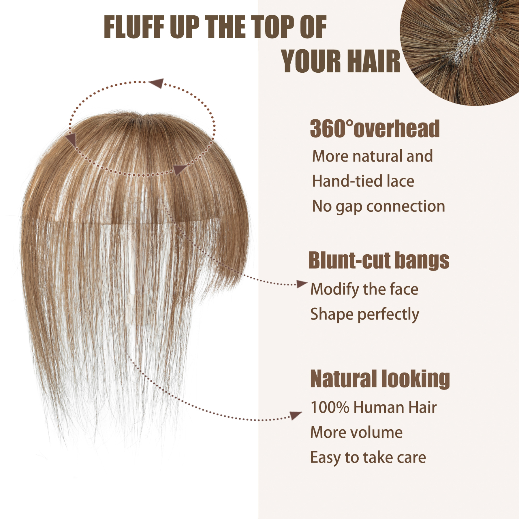 Meiverah Hair Clip in Bangs Real Human Hair with high cranial top for volume Light and airy French bangs for women Clip On Air Bangs for Daily Wear (Light Brown)