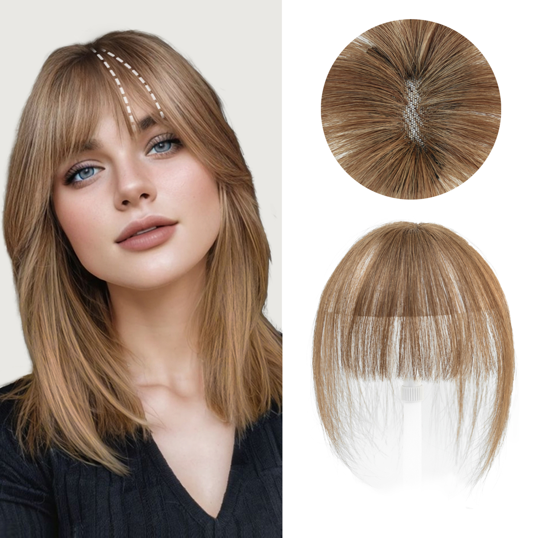 Clip in Bangs Real Human Hair with high cranial top for volume Light a