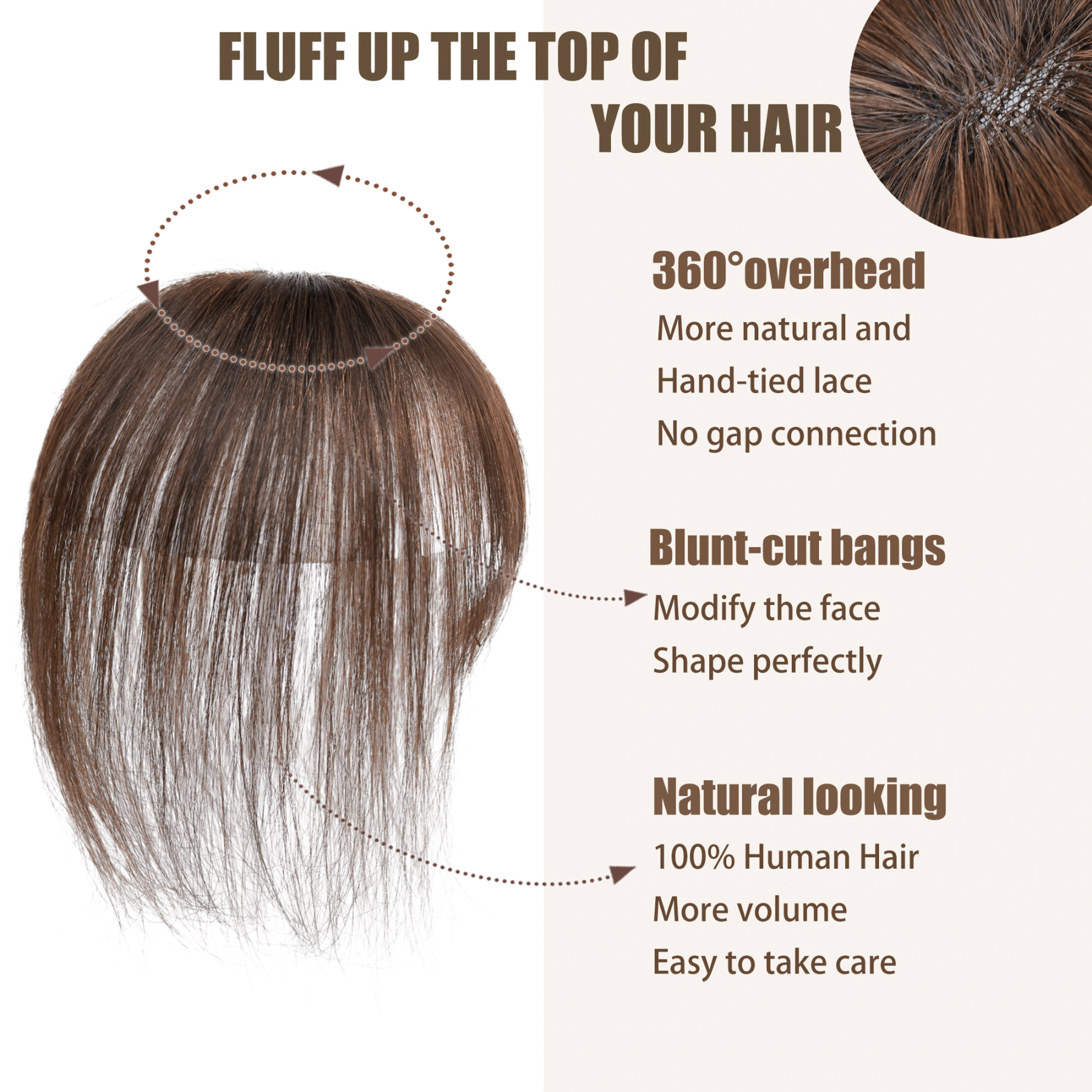 Meiverah Hair Clip in Bangs Real Human Hair with high cranial top for volume Light and airy French bangs for women Clip On Air Bangs for Daily Wear (Medium Brown)