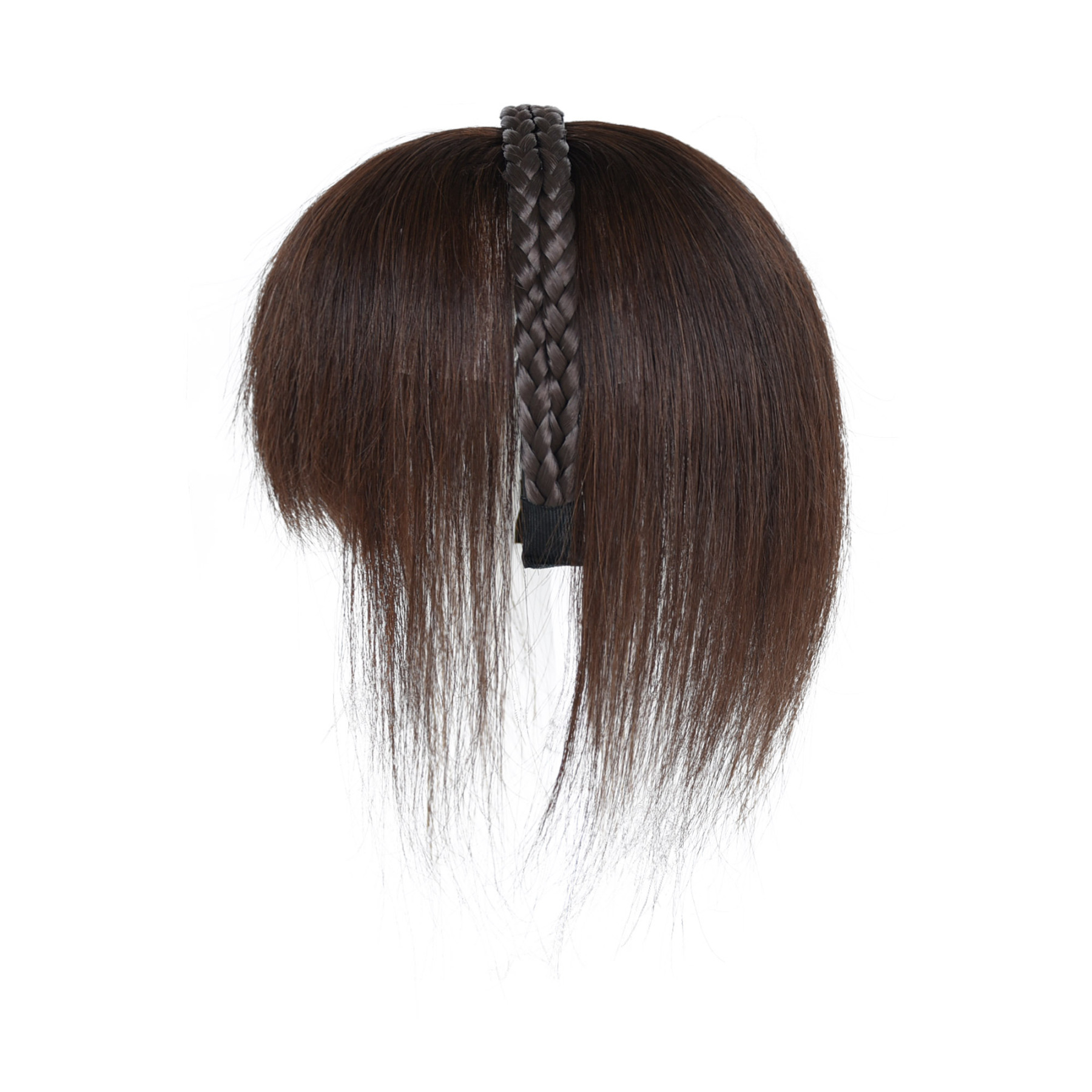 Meiverah Hair Twist Braid Headband Straight Hairpieces Human Hair Clip In Topper Hair Extension With Bangs Invisible Natural(Style 2 Dark Brown)