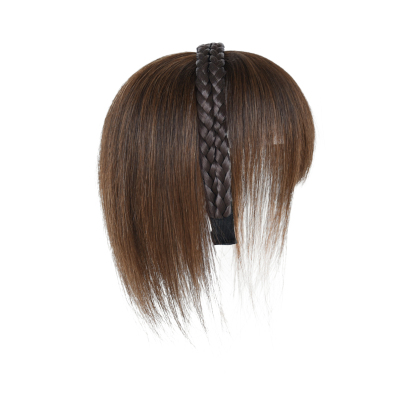 Meiverah Hair Twist Braid Headband Straight Hairpieces Human Hair Clip In Topper Hair Extension With Bangs Invisible Natural(Medium Brwon )