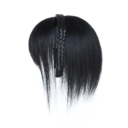 Meiverah Hair Twist Braid Headband Straight Hairpieces Human Hair Clip In Topper Hair Extension With Bangs Invisible Natural(Style 2 Natural Black)
