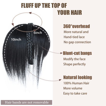 Meiverah Hair Twist Braid Headband Straight Hairpieces Human Hair Clip In Topper Hair Extension With Bangs Invisible Natural(Style 2 Natural Black)