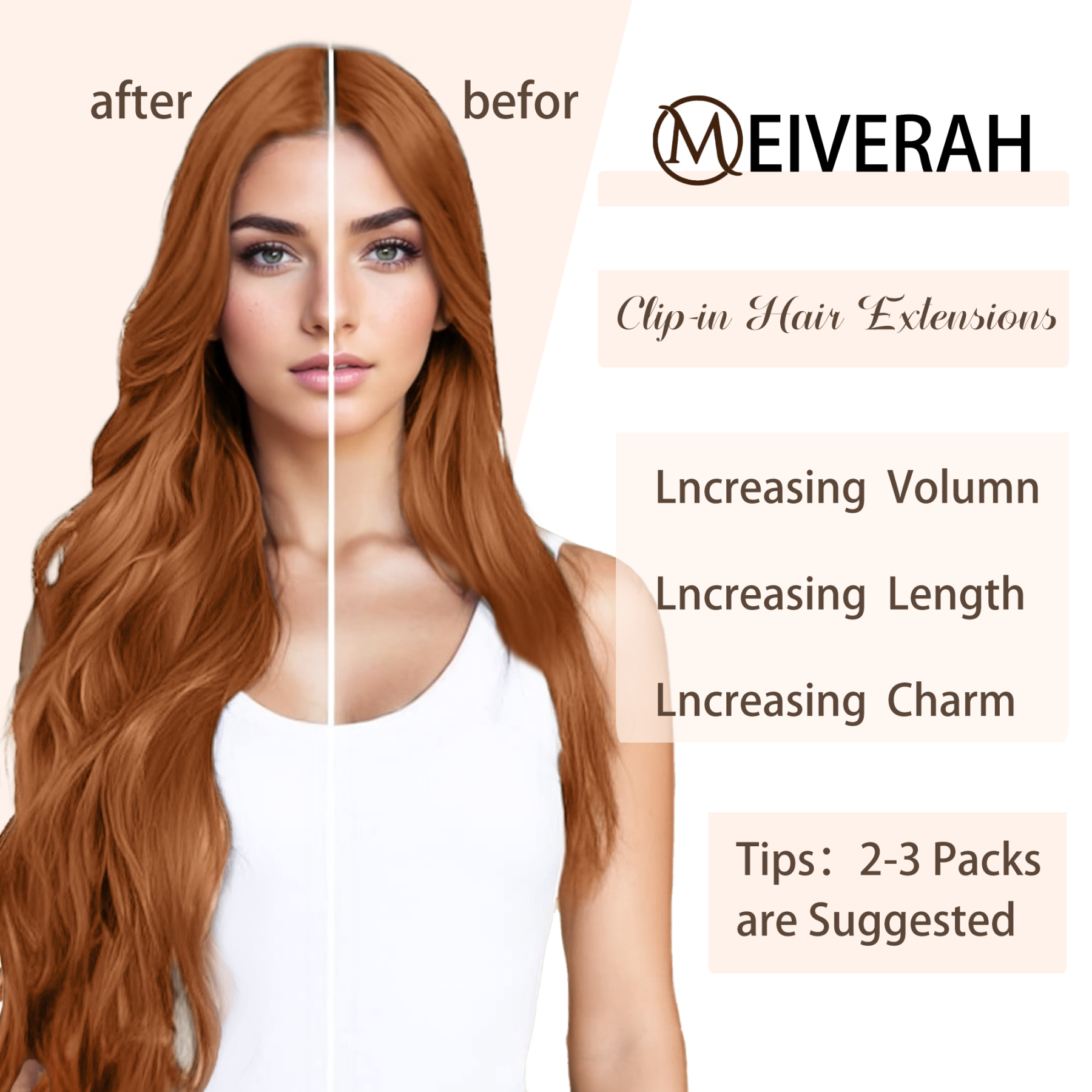 Meiverah Hair Clip in Body Wave Human Hair Extensions Copper Red Color Virgin Hair Double Weft(Copper Red)