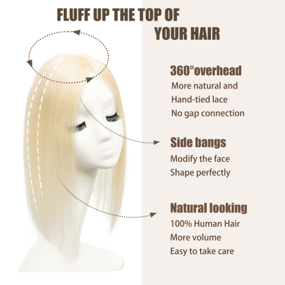 Meiverah Real Human Hair Full Hand-tied Swiss Mono Base Topper NO Bangs  Clip-In Thick Hairpiece for Women (#613）
