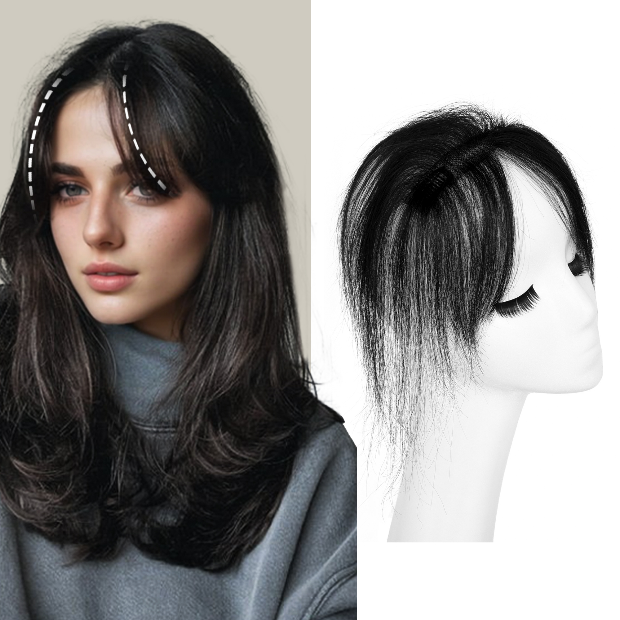 Meiverah Hair Clip in Bangs Clip In Hair Extensions 100% Baby Hair Human Hand Made Natural Forehead Patch No Trace Patch Hairline for Women(Natural Black)