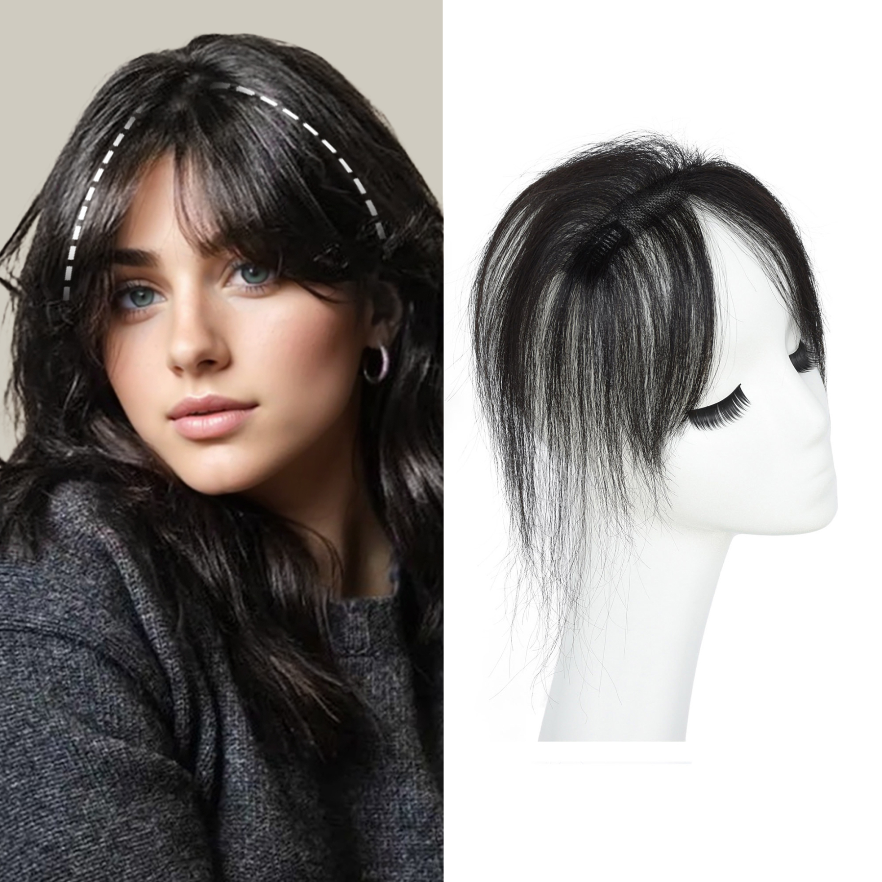 Meiverah Hair Clip in Bangs Clip In Hair Extensions 100% Baby Hair Human Hand Made Natural Forehead Patch No Trace Patch Hairline for Women(Jet Black)