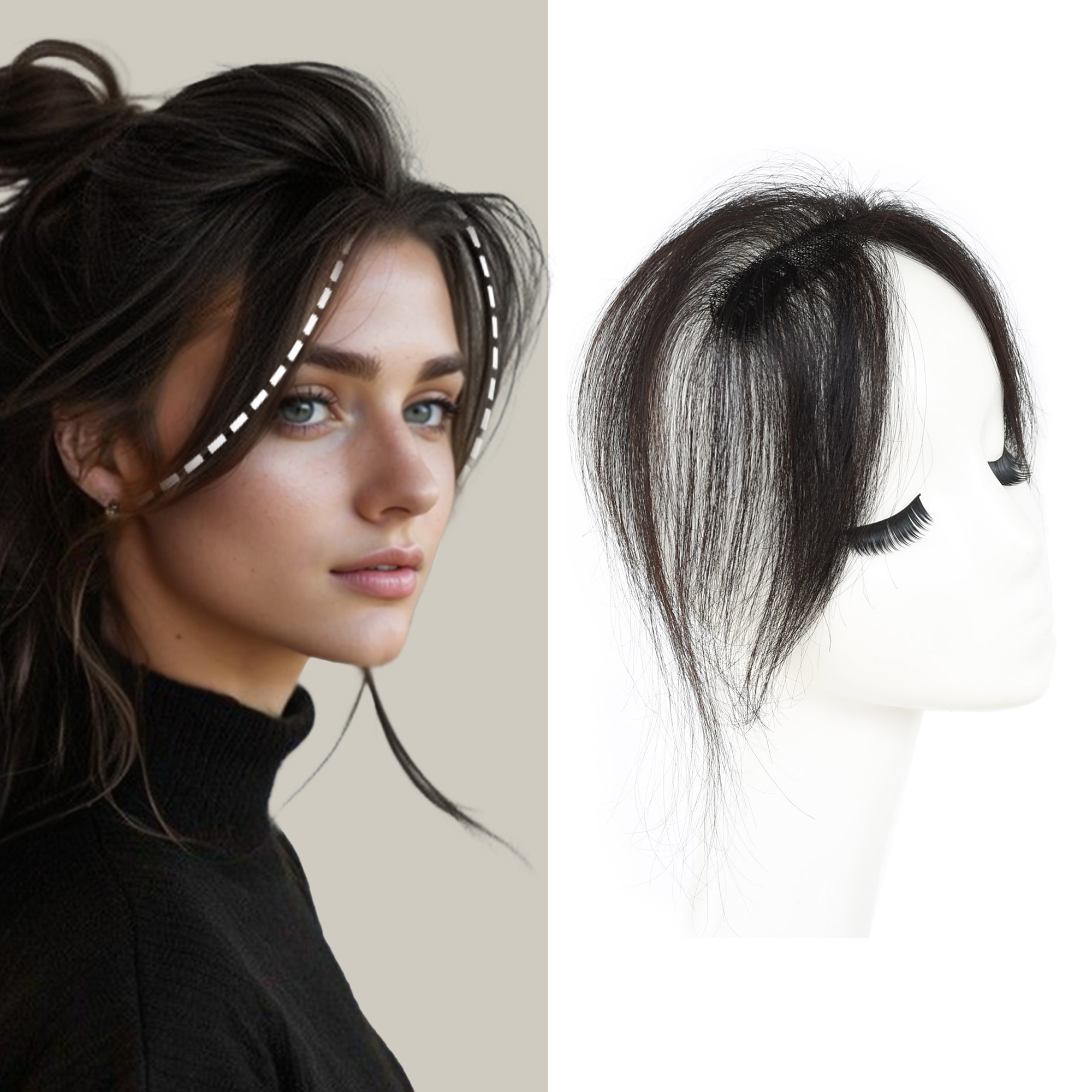 Meiverah Hair Clip in Bangs Clip In Hair Extensions 104% Baby Hair Human Hand Made Natural Forehead Patch No Trace Patch Hairline for Women(Brownish Black)