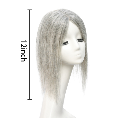 Meiverah Real Human Hair Hand-tied Swiss Lace Topper NO Bangs Clip-In Thick Natural looking Parted Toupee for Women (Pepper Salt)