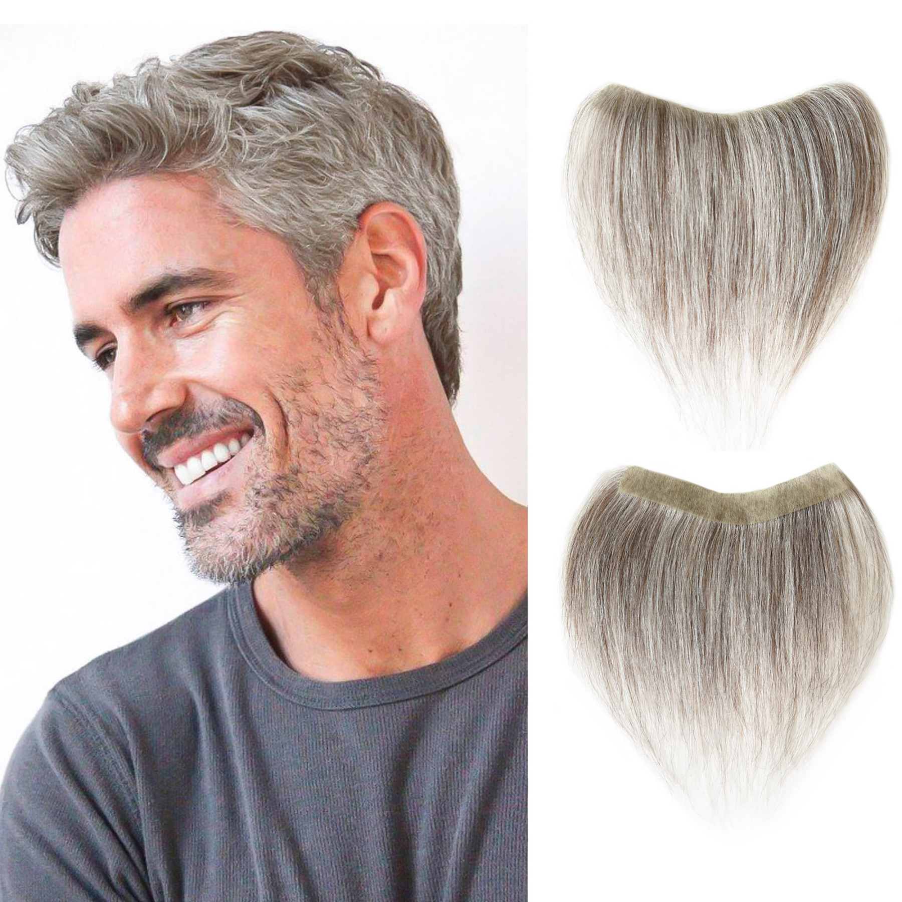 Meiverah Hair Frontal Hairpiece for Men Natural Black Hair Extension Hairline Loss Straight Tape in Human Hair Toppers Replacement Toupee （Cinnamon Sugar 70% S）