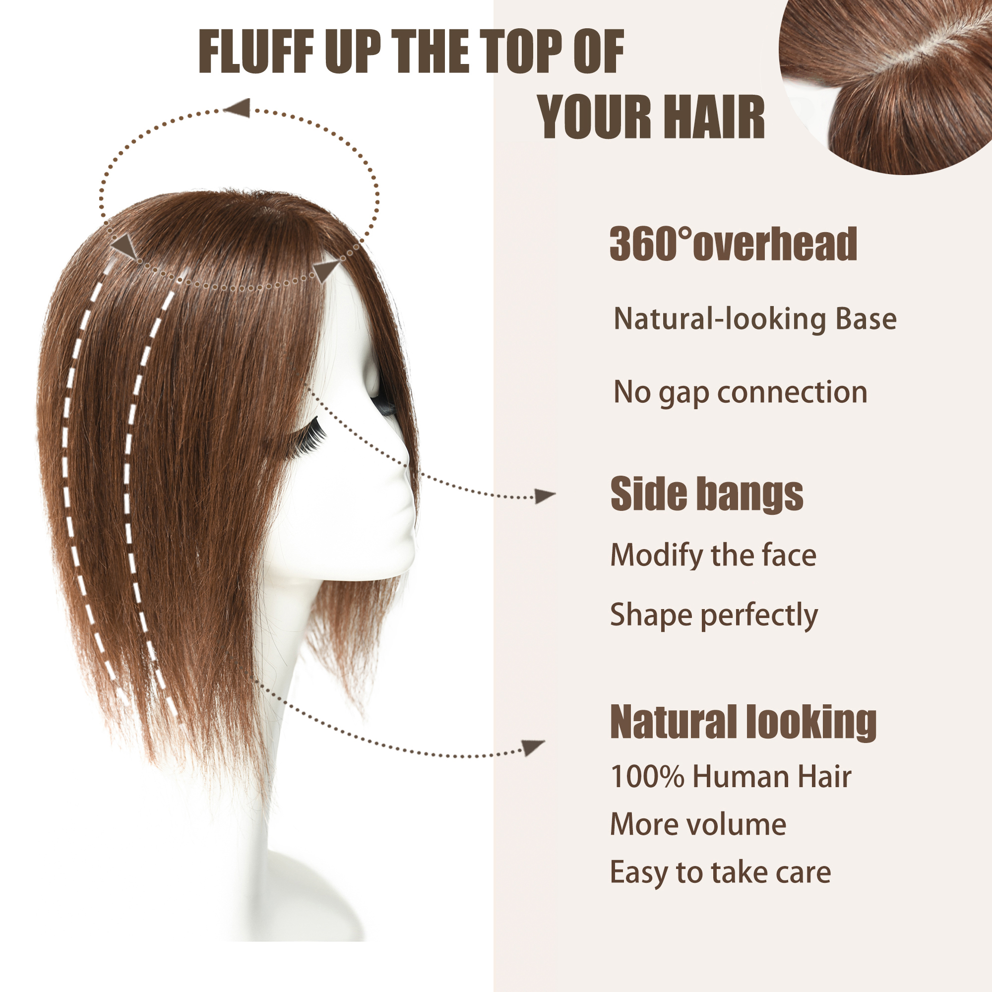 Meiverah Breathable PU Ultra-Thin Clip-In Women's Toupee - Natural Look Top Hair Piece with No Bangs -（Medium Brown#）