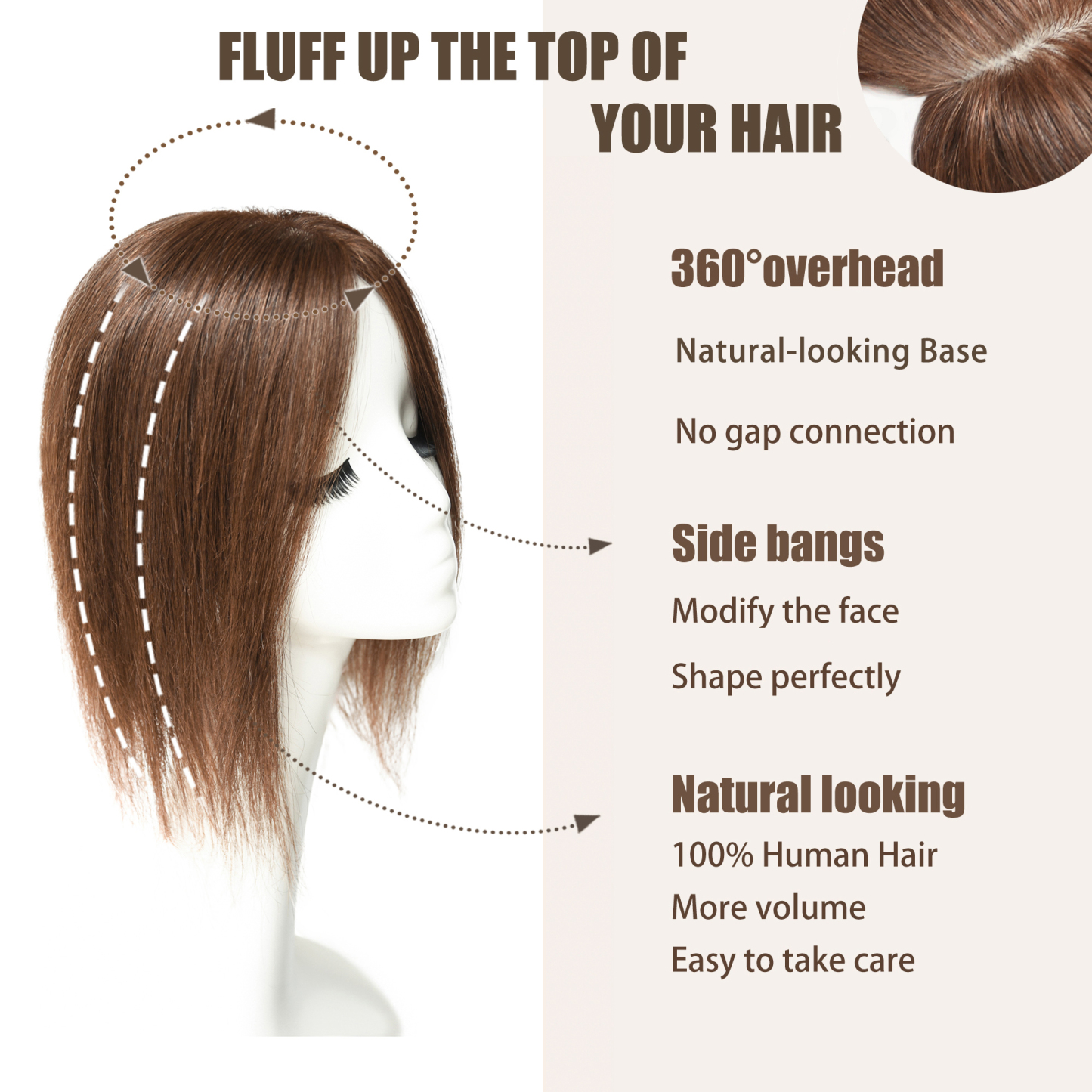 Meiverah Breathable PU Ultra-Thin Clip-In Women's Toupee - Natural Look Top Hair Piece with No Bangs -（Medium Brown#）