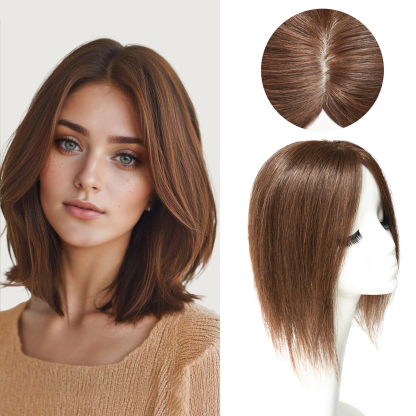 Meiverah Breathable PU Ultra-Thin Clip-In Women's Toupee - Natural Look Top Hair Piece with No Bangs -（Medium Brown#）