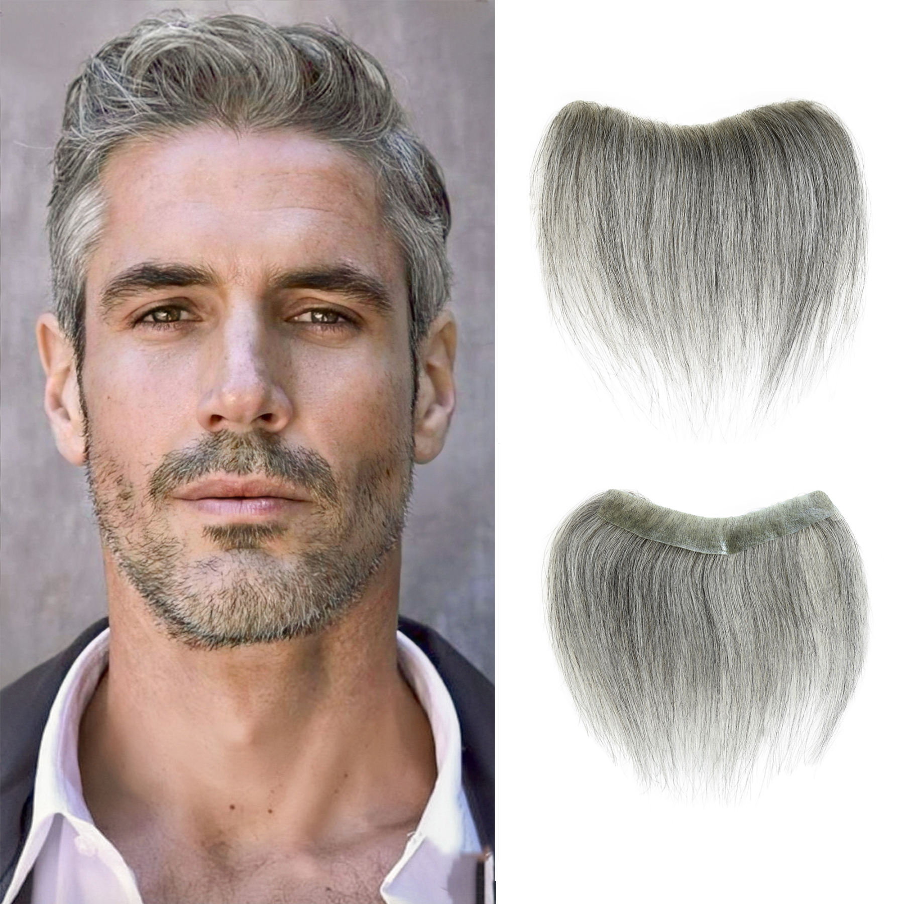 Meiverah Hair Frontal Hairpiece for Men Natural Black Hair Extension Hairline Loss Straight Tape in Human Hair Toppers Replacement Toupee （Pepper Salt）