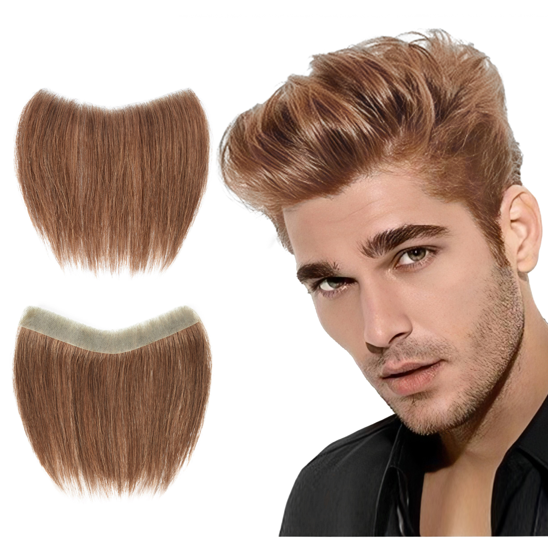 Meiverah Hair Frontal Hairpiece for Men Natural Black Hair Extension Hairline Loss Straight Tape in Human Hair Toppers Replacement Toupee （Light Brown）