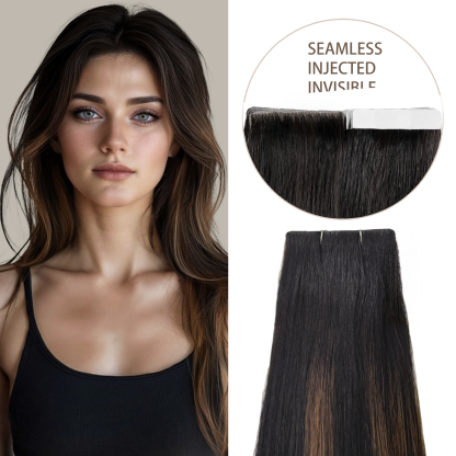 Meiverah Seamless Injected Hand-Tied Tape In Hair Extensions 20 Pcs/50 g Virgin Human Hair (#P1B/6/T1B)