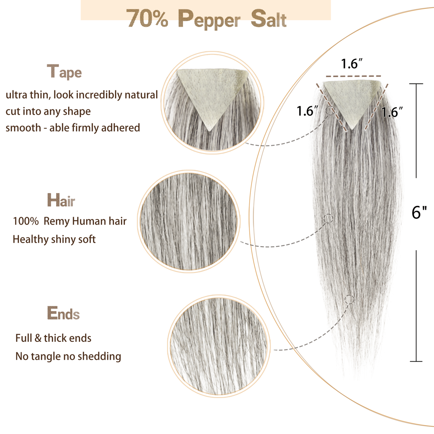 Meiverah Triangular alopecia Balding Spot Accidental Burns Scar Hair Replacement for women Hairline Loss Straight Tape in Replacement Toupee 2PC (Pepper Salt#)