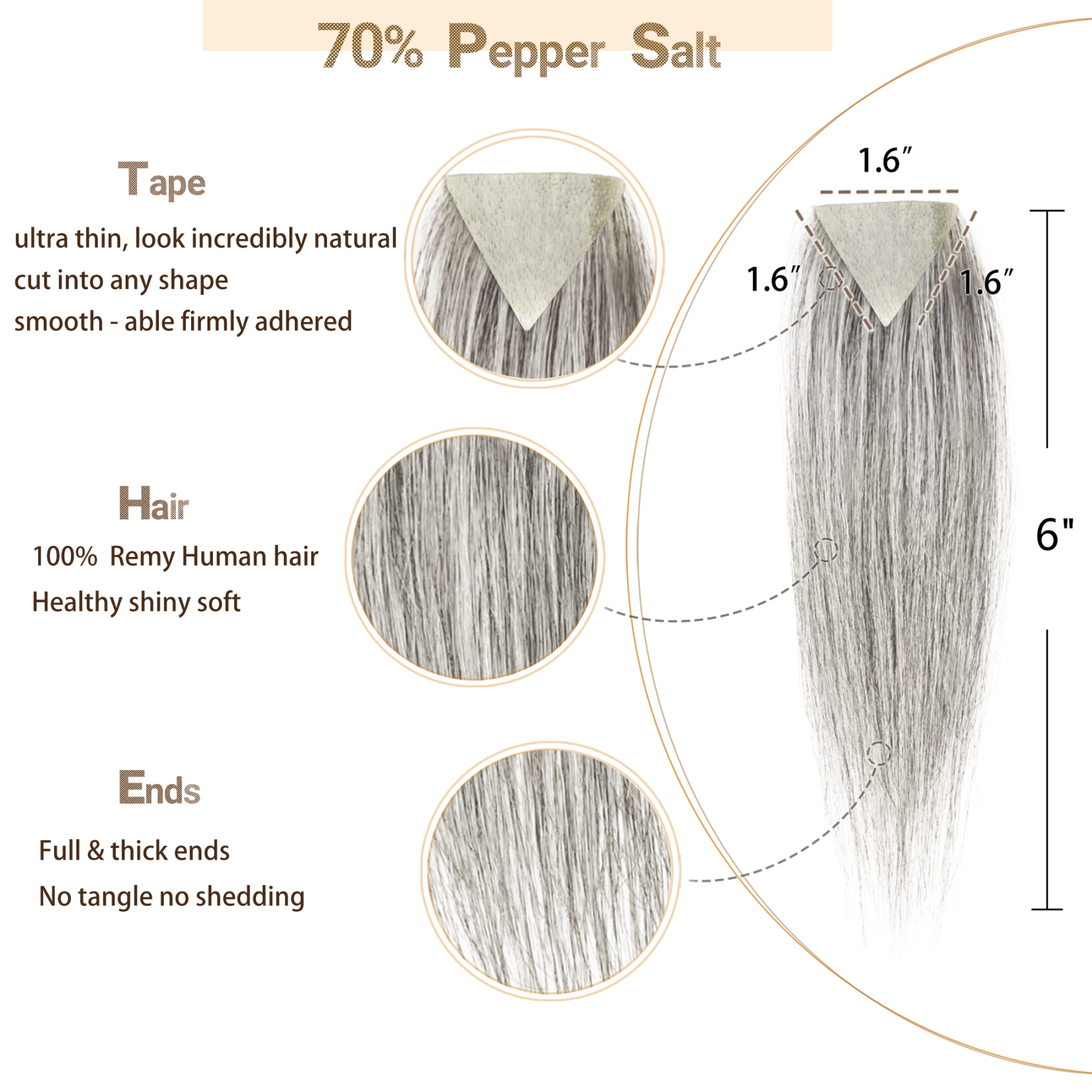 Meiverah Triangular alopecia Balding Spot Accidental Burns Scar Hair Replacement for women Hairline Loss Straight Tape in Replacement Toupee 2PC (Pepper Salt#)