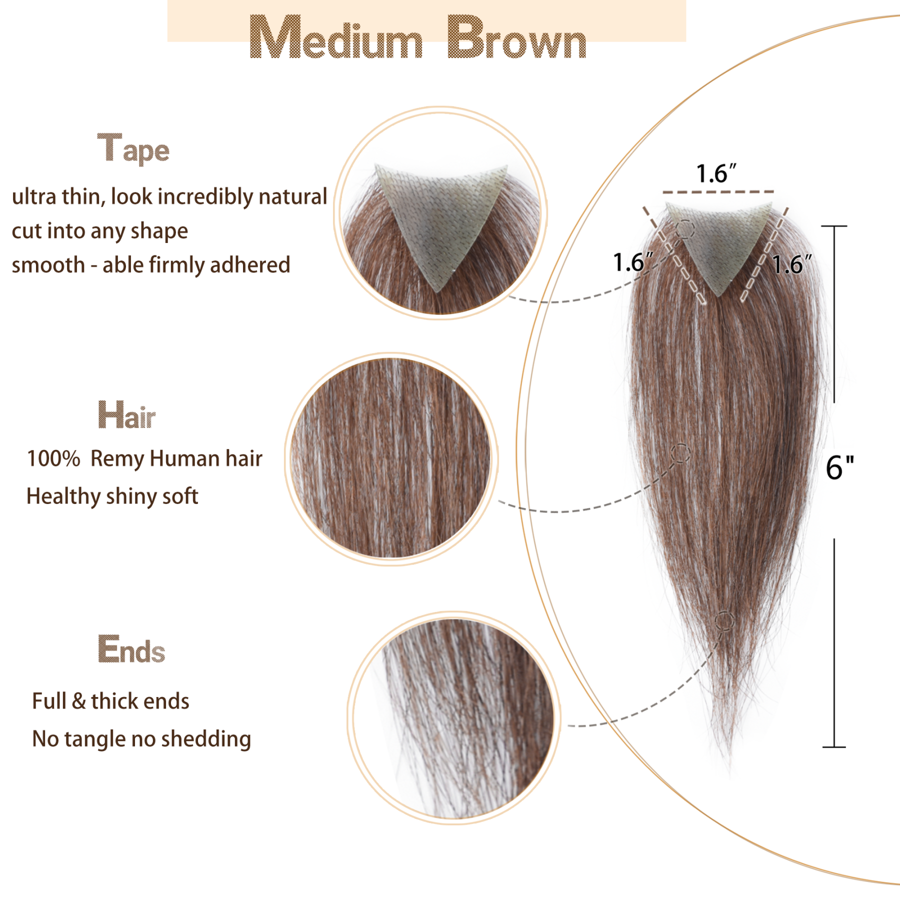 Meiverah Triangular alopecia Balding Spot Accidental Burns Scar Hair Replacement for women Hairline Loss Straight Tape in Replacement Toupee 2PC (Medium Brown#)