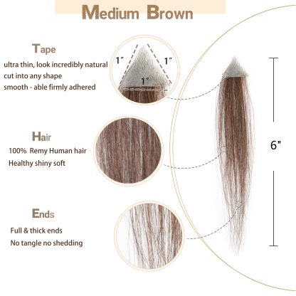 Meiverah Triangular alopecia Balding Spot Accidental Burns Scar Hair Replacement for women Hairline Loss Straight Tape in Replacement Toupee 2PC (Medium Brown#)