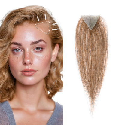 Meiverah Triangular alopecia Balding Spot Accidental Burns Scar Hair Replacement for women Hairline Loss Straight Tape in Replacement Toupee 2PC (Light Brown#)