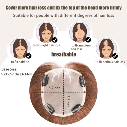 Meiverah Real Human Hair Swiss Mono Base Hand-tied Topper NO Bangs-Clip-In Thick Hairpiece for Women  (#5)