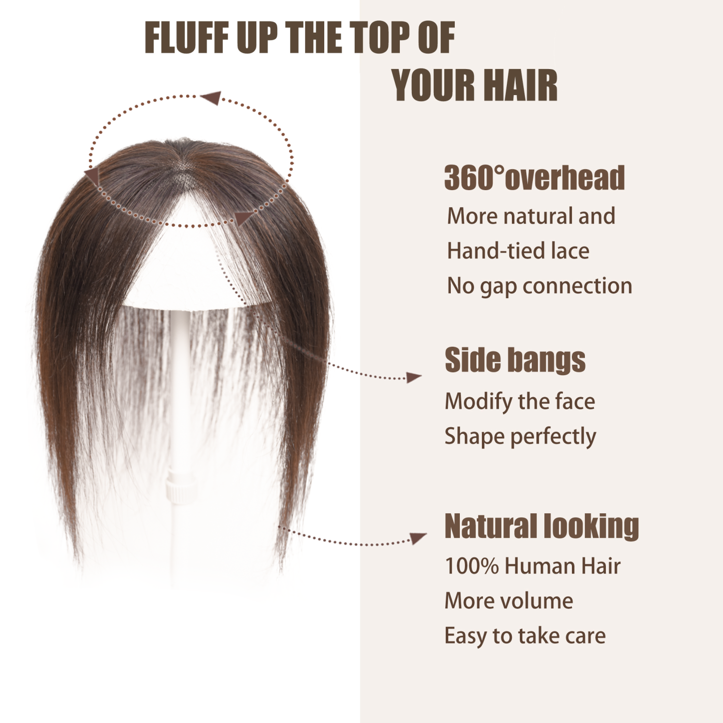 Meiverah Handmade Human Hair Middle Part Clip In Toupee No Bangs Seamless Natural Topper Breathable Mesh Base Women Thickening Hairpiece (Medium Brown/Swissnet)