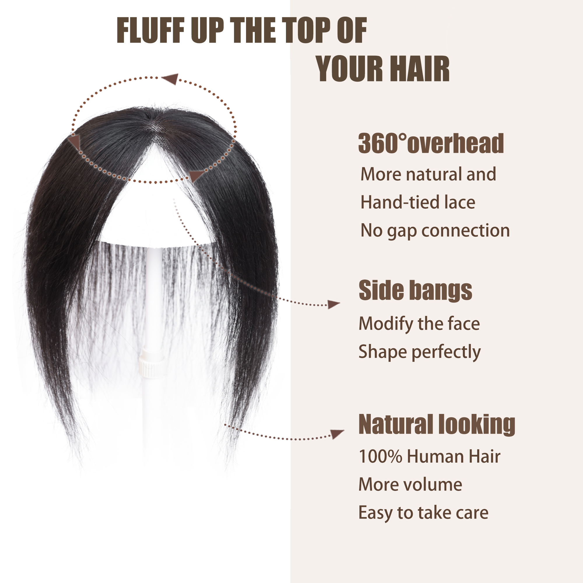 Meiverah Handmade Human Hair Middle Part Clip In Toupee No Bangs Seamless Natural Topper Breathable Mesh Base Women Thickening Hairpiece (Natural Black/Swissnet)