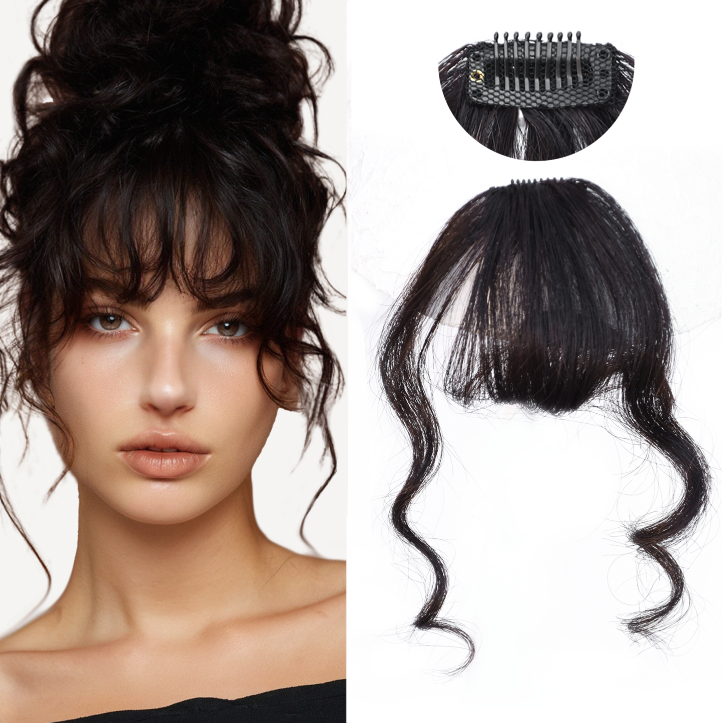 Meiverah's real-life hair clip-style wool curl bangs are fluffy and lightweight  suitable for women's everyday wear (natural black)