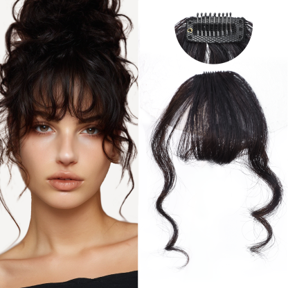 Meiverah's real-life hair clip-style wool curl bangs are fluffy and lightweight  suitable for women's everyday wear (natural black)