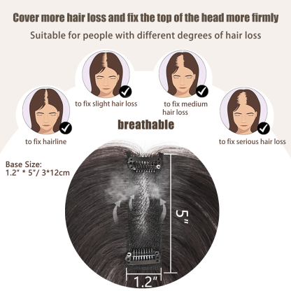 Meiverah Handmade Human Hair Middle Part Clip In Toupee No Bangs Seamless Natural Topper Breathable Mesh Base Women Thickening Hairpiece (1B Natural Black)