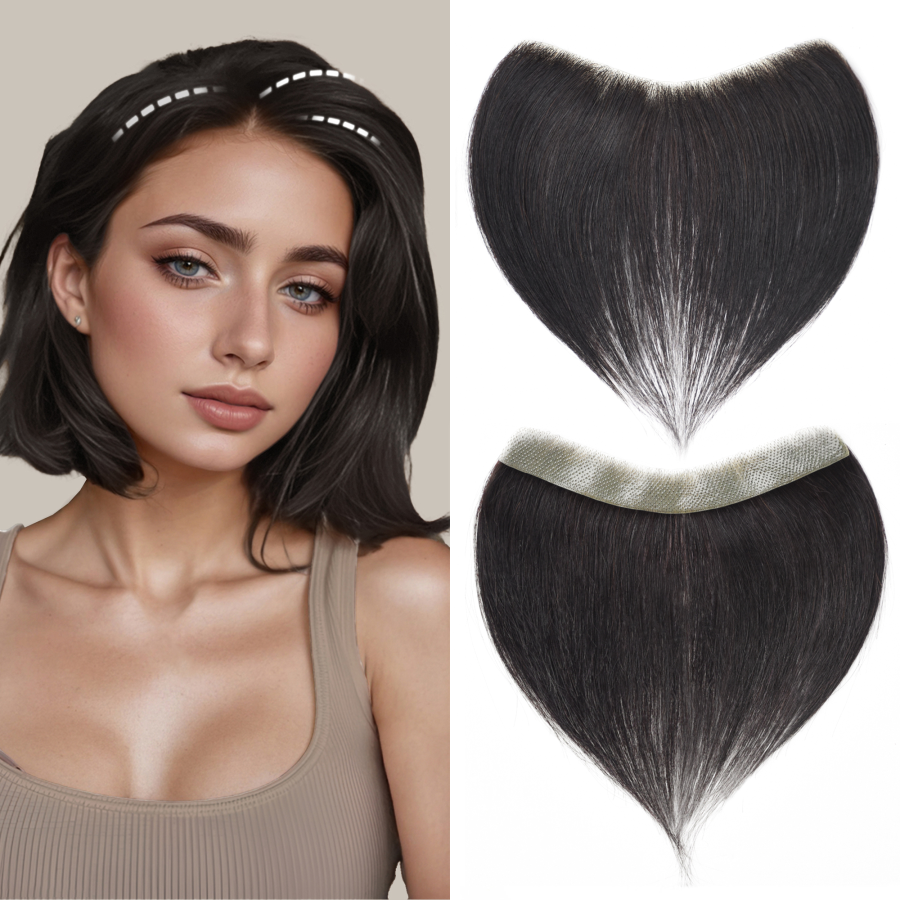 Meiverah Hair Frontal Hairpiece for Women Hair Extension Hairline Loss Straight Tape in Human Hair Toppers Replacement Toupee (Natural Black)