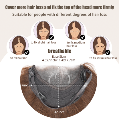 Meiverah Natural-Looking Handmade Hand-tied Mono Swiss Lace NO Bangs Clip-In Women Toupee -（Medium Brown, 14"/35cm）