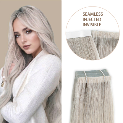 Meiverah Seamless Injected Hand-Tied Tape In Hair Extensions 20 Pcs/50 g Virgin Human Hair (Silver)