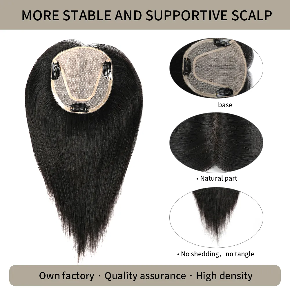 Meiverah Hair Real Human Hair Hair Topper with Bangs Clip in Human Hair Toppers Seamless Hairpiece Toupee for Women Thick Silk Base Topper for Thicking Hair (Blonde)
