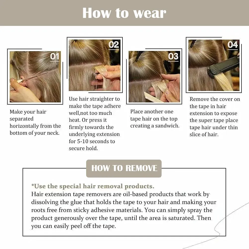 Meiverah Tape In Hair Extensions 20Pcs/50g Tape Ins Natural Remy Human Hair (#3)