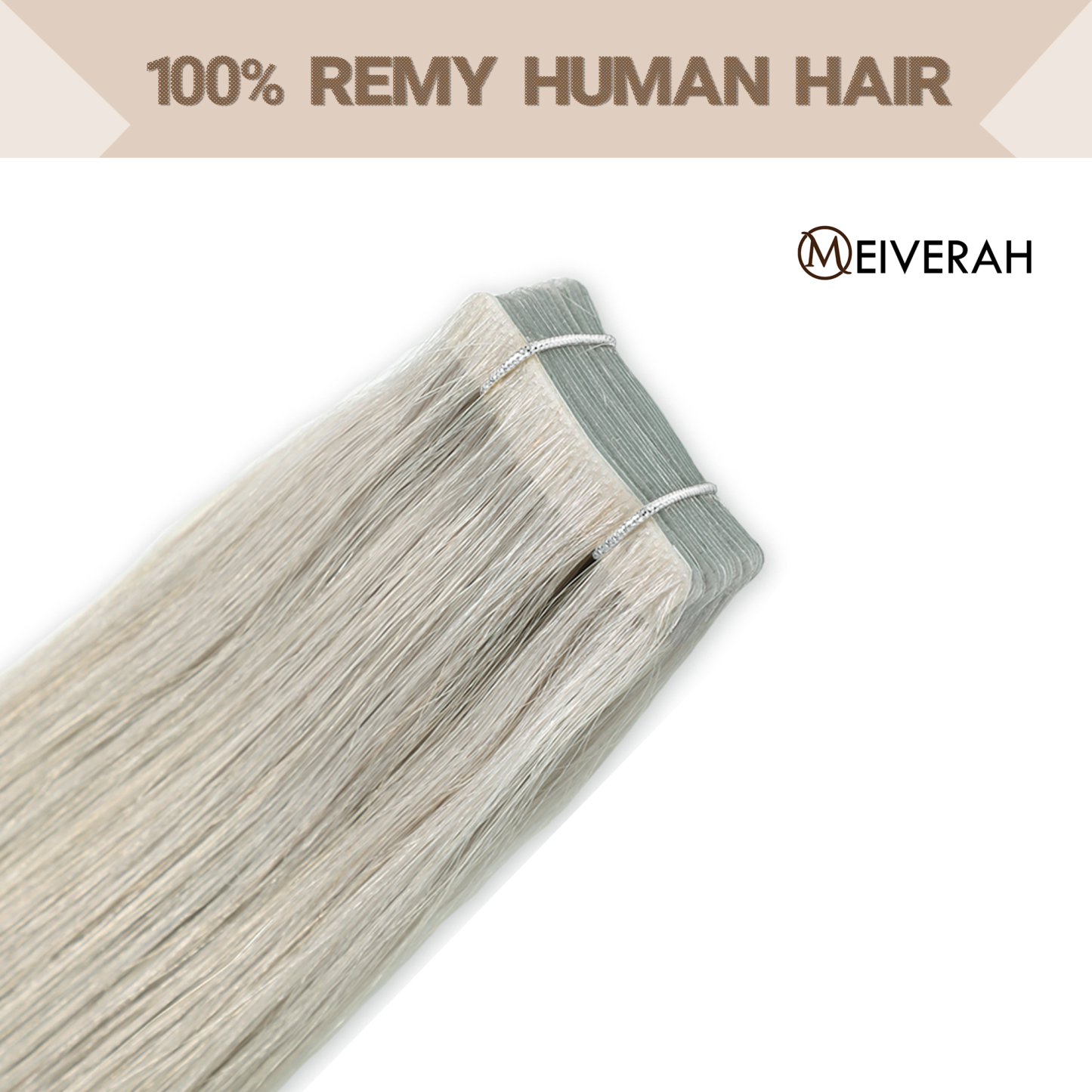 Meiverah Seamless Injected Hand-Tied Tape In Hair Extensions 20 Pcs/50 g Virgin Human Hair (Silver)