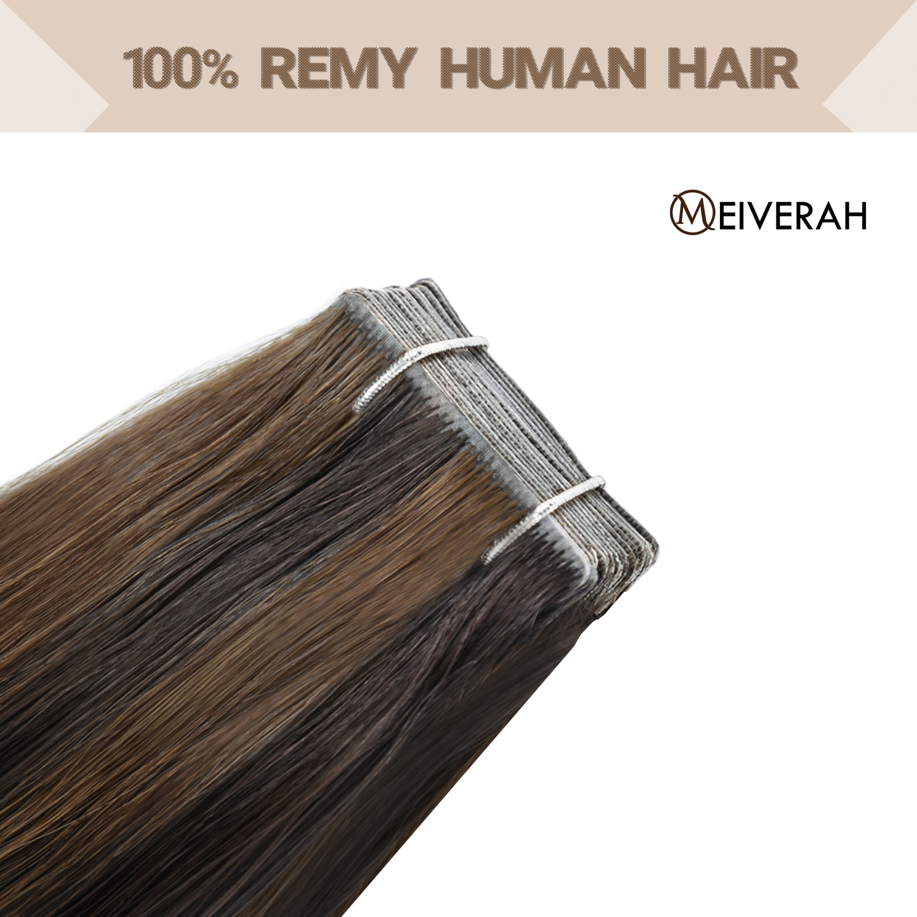 Meiverah Seamless Injected Hand-Tied Tape In Hair Extensions 20 Pcs/50 g Virgin Human Hair (#P2/6)