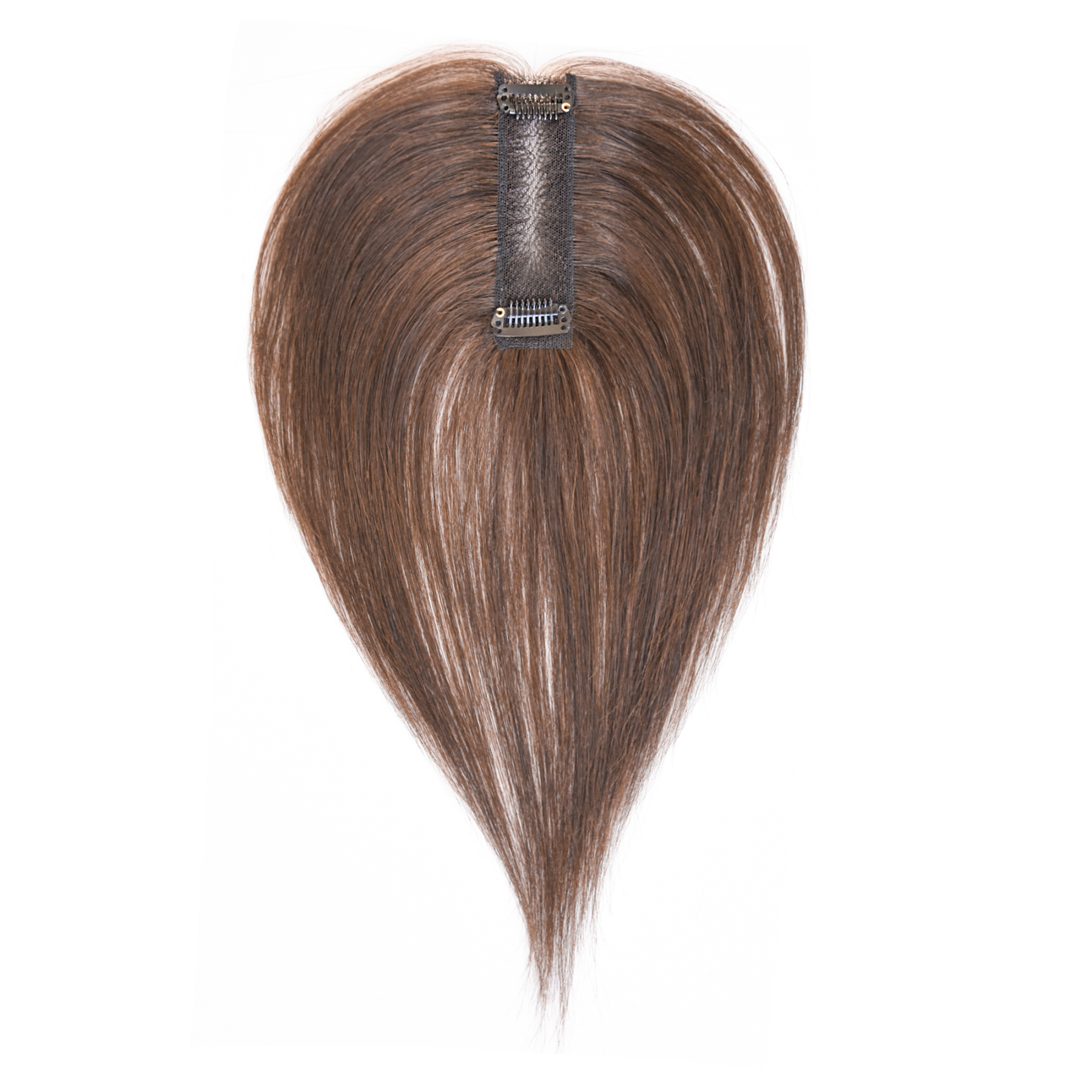 Meiverah Handmade Human Hair Middle Part Clip In Toupee No Bangs Seamless Natural Topper Breathable Mesh Base Women Thickening Hairpiece (Medium Brown)