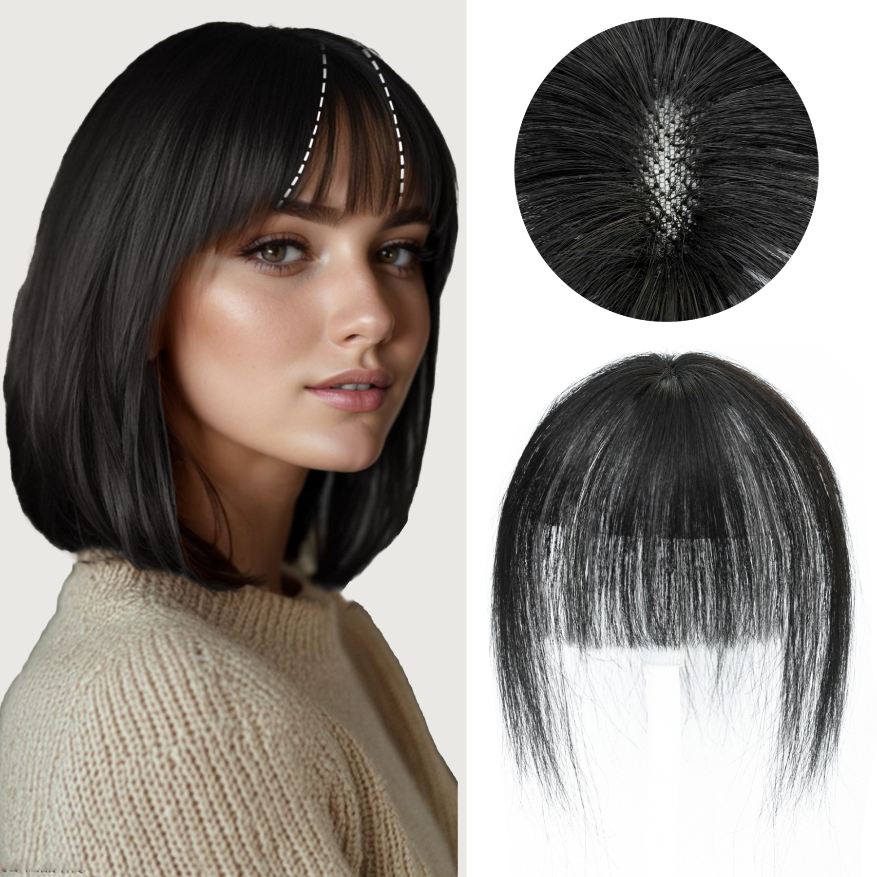 Meiverah Hair Clip in Bangs Real Human Hair with high cranial top for volume Light and airy French bangs for women Clip On Air Bangs for Daily Wear (1B Natural Black)