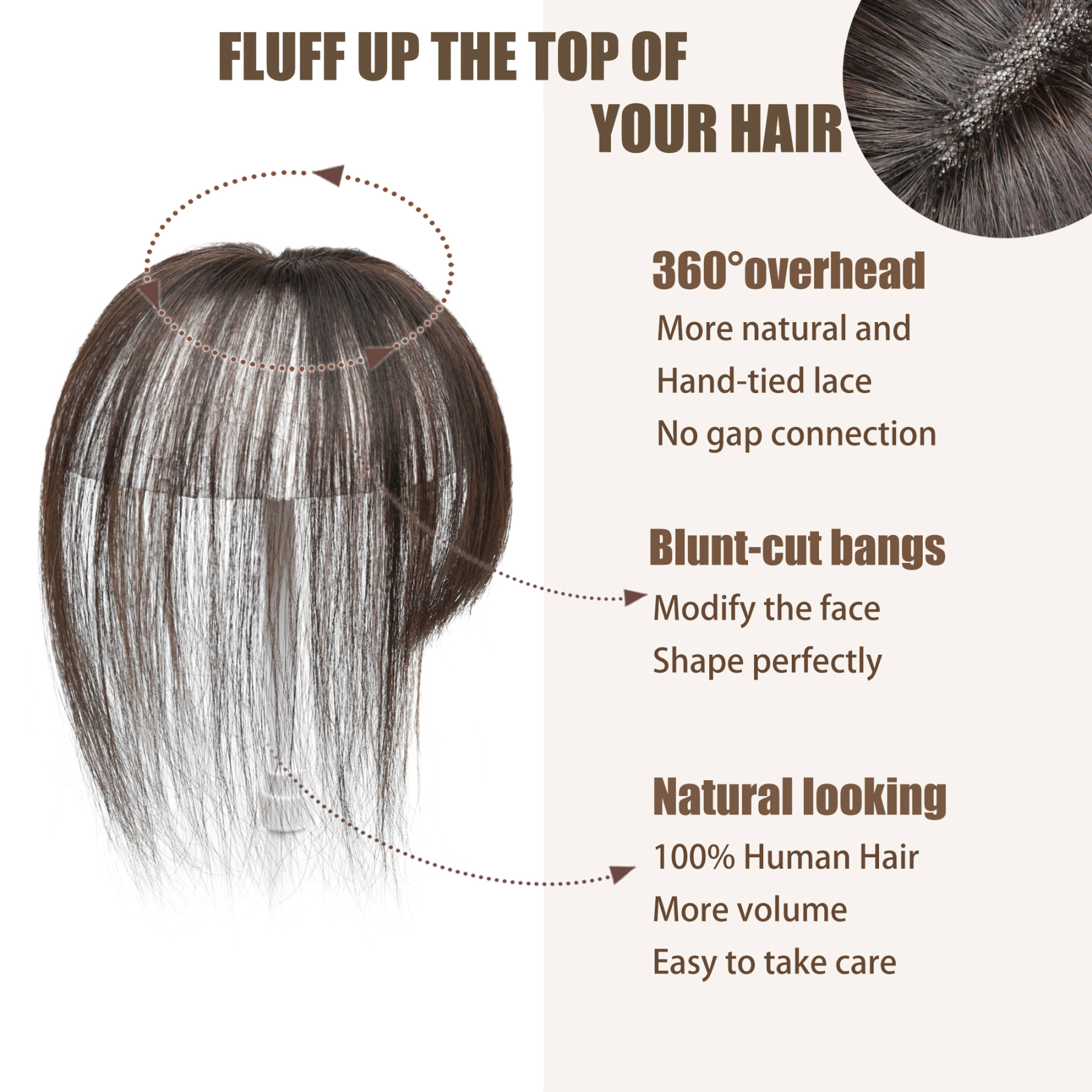 Meiverah Hair Clip in Bangs Real Human Hair with high cranial top for volume Light and airy French bangs for women Clip On Air Bangs for Daily Wear (Medium Brown)