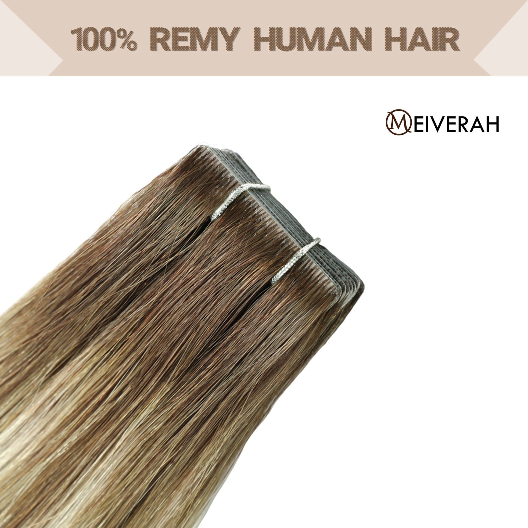 Meiverah Seamless Injected Hand-Tied Tape In Hair Extensions 20 Pcs/50 g Virgin Human Hair (#P6/613/T4)