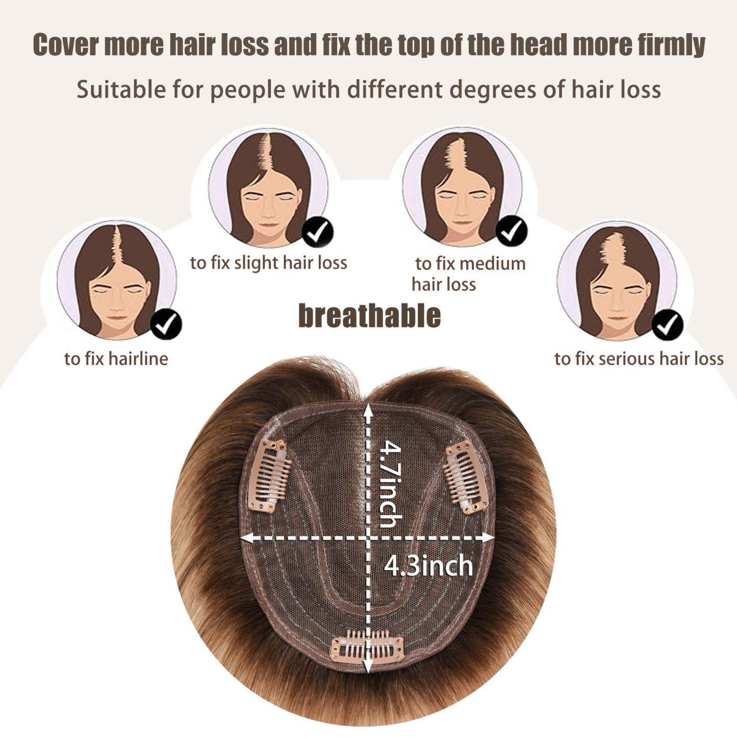 Meiverah Natural-Looking Handmade Full Hand-tied PU Mono Lace NO Bangs Clip-In Women Toupee -（10/6#）