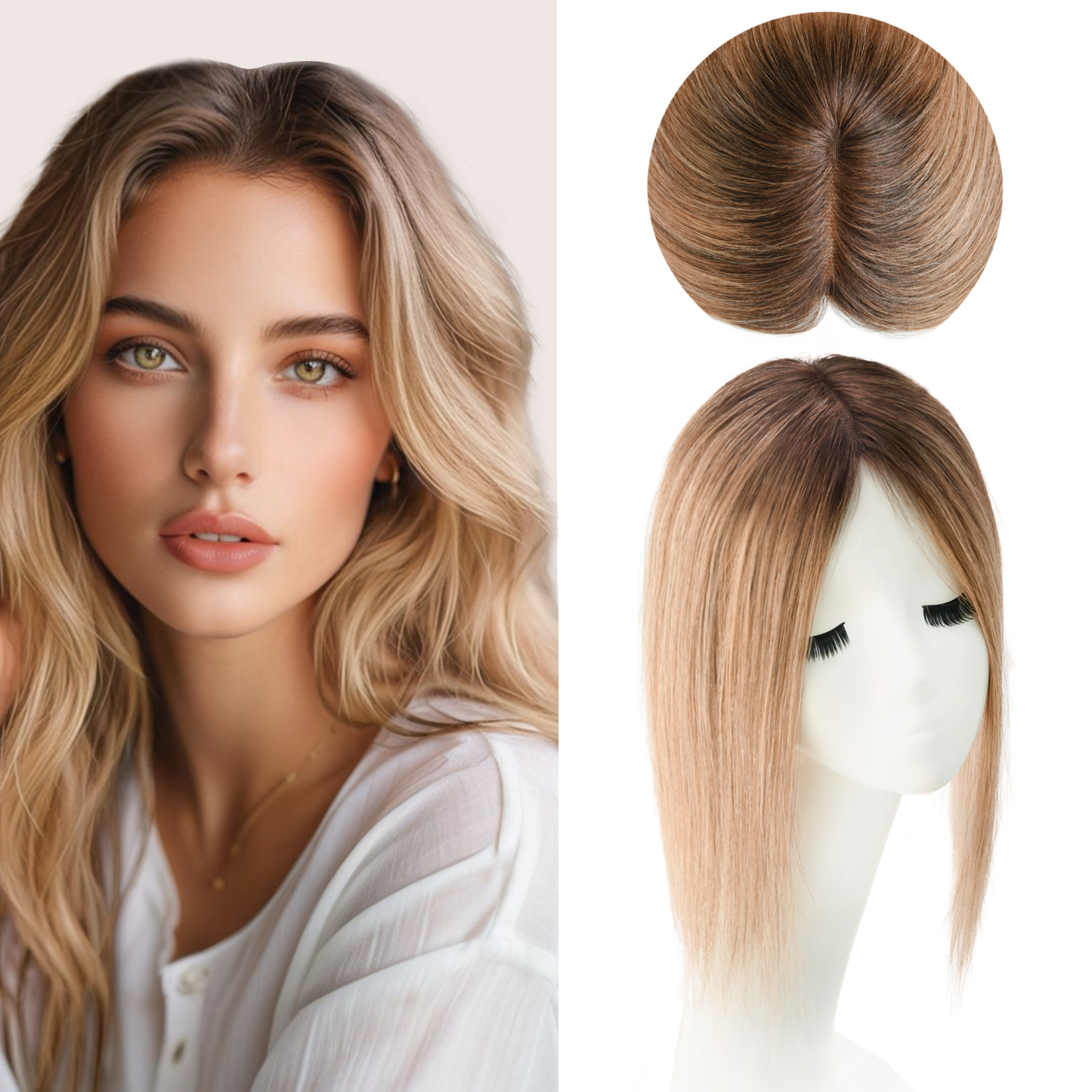 Meiverah Natural-Looking Handmade Full Hand-tied PU Mono Lace NO Bangs Clip-In Women Toupee -（10/6#）