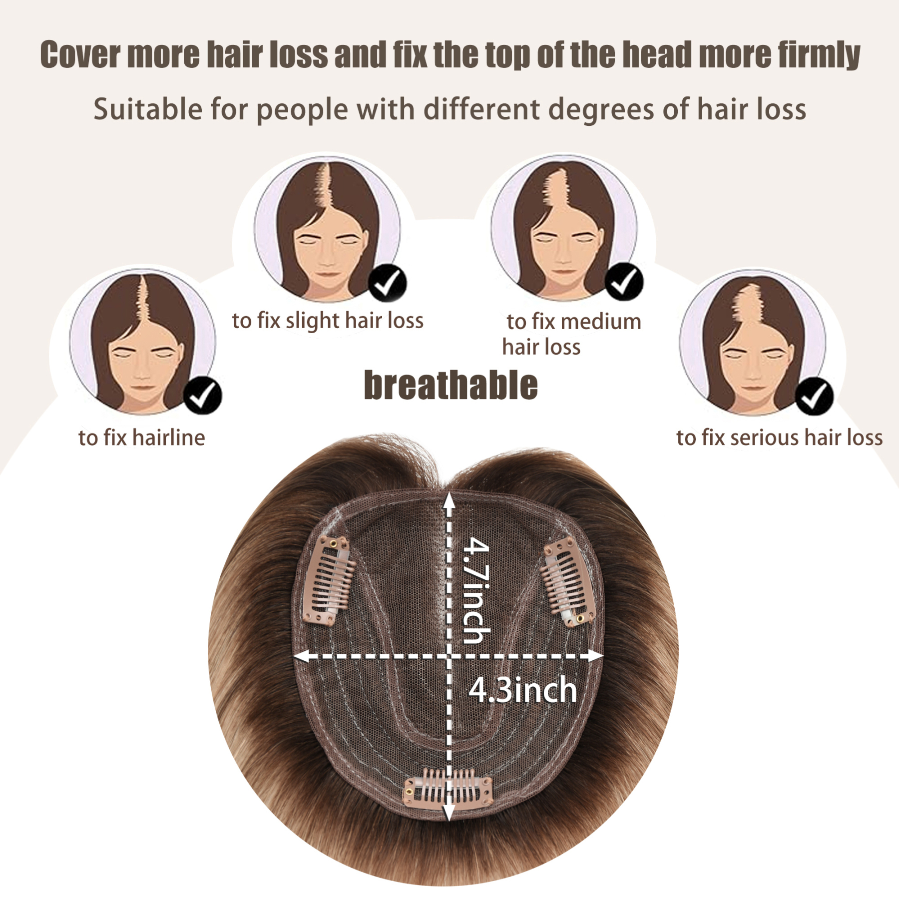 Meiverah Natural-Looking Handmade Hand-tied Mono Swiss Lace NO Bangs Clip-In Women Toupee -（10/6#）