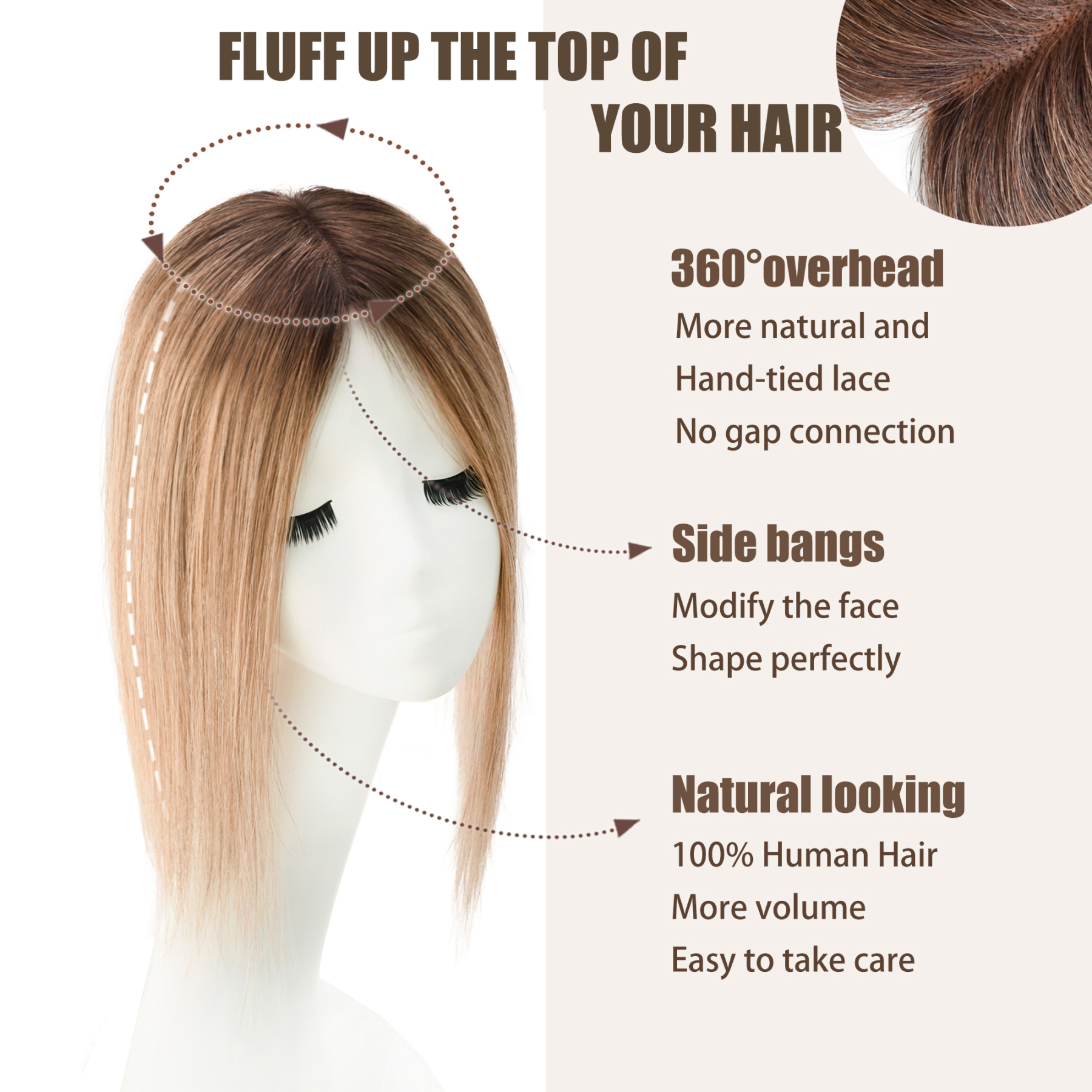 Meiverah Natural-Looking Handmade Hand-tied Mono Swiss Lace NO Bangs Clip-In Women Toupee -（10/6#）