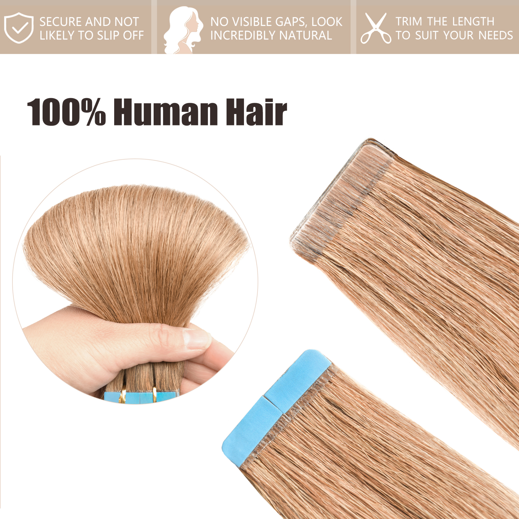Meiverah Tape In Hair Extensions 20Pcs/50g Tape Ins Natural Remy Human Hair (#12)
